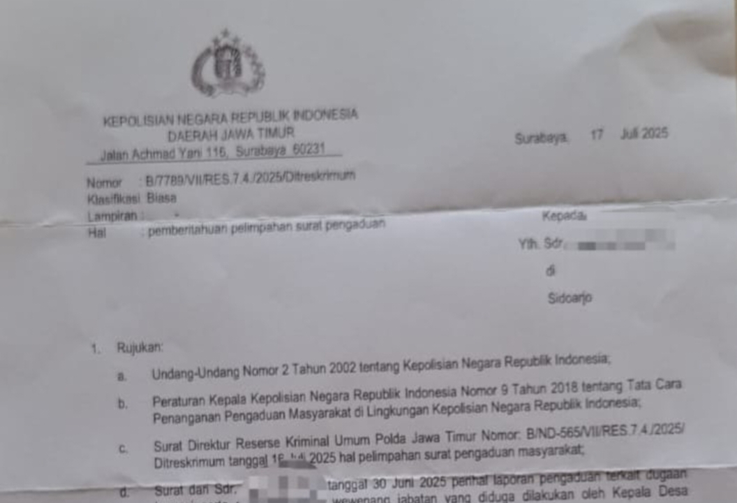 Kades Trosobo Taman Nonaktif Dilaporkan Warga, Diduga Serobot Tanah Desa dan Libatkan Oknum DPRD Sidoarjo dalam Gratifikasi